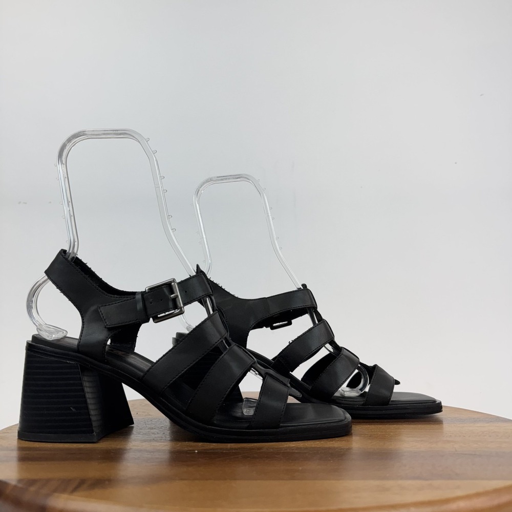 Womens Zodiac Joleen Black Faux Leather Gladiator Block Heels Sandals Size 10 M